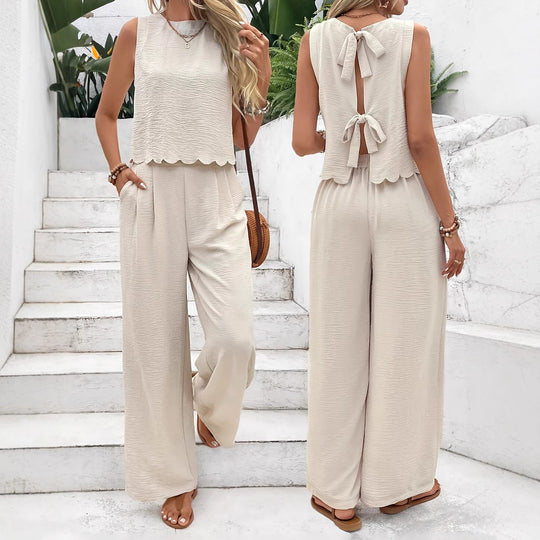 Damen Luftiges Zweiteiliges Outfit mit wellenförmigem Saum EB