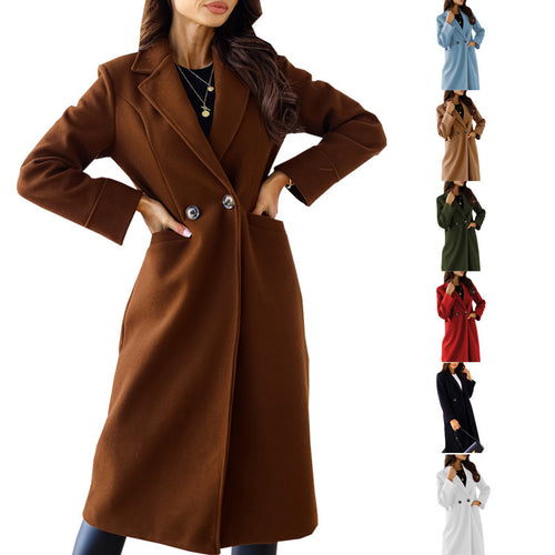Damen Eleganter Wollmantel mit doppelter Brustknopfleiste und praktischen Taschen EB