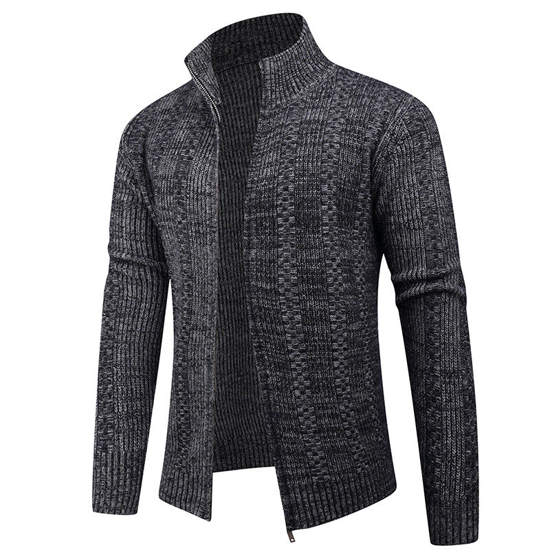 Herren Strickjacke mit strukturierter Oberfläche und hohem Kragen EB