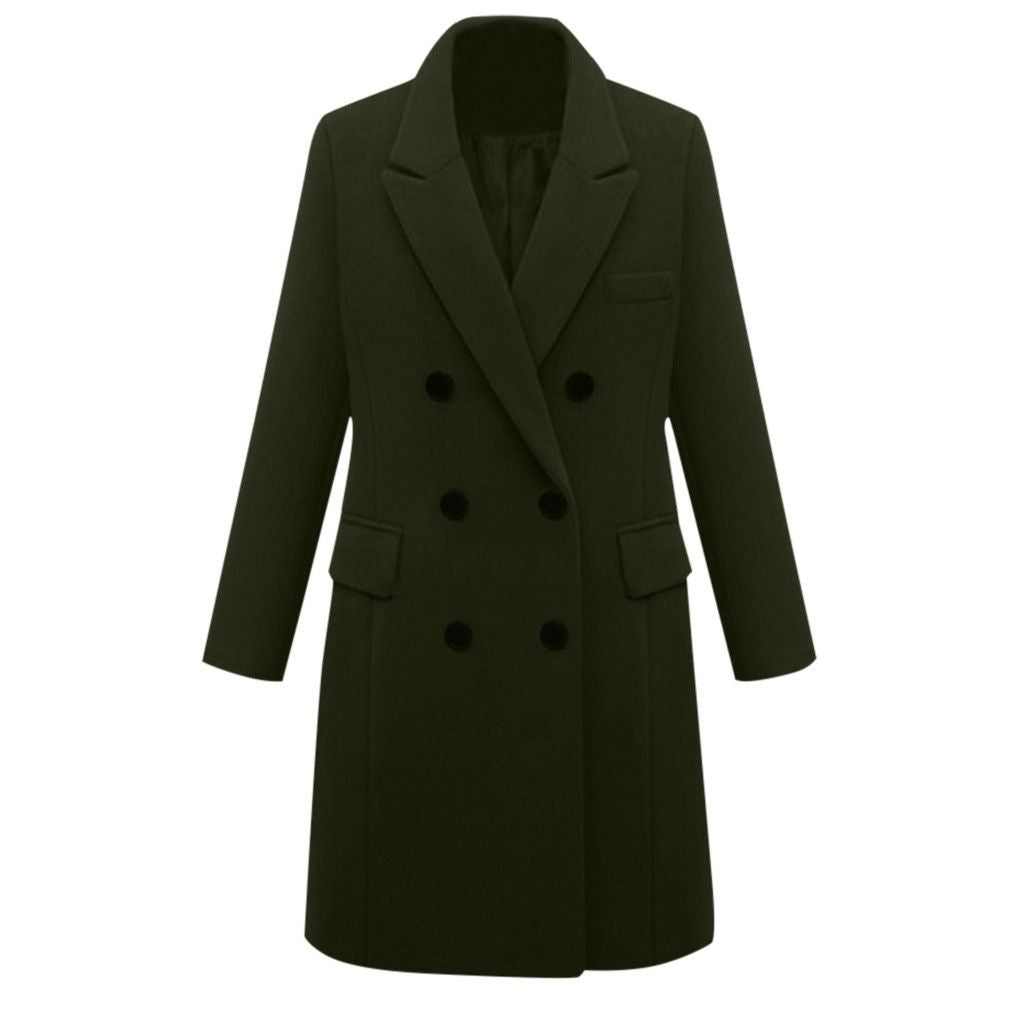 Damen eleganter doppelt-geknöpfter Wollmantel mit Taschen EB