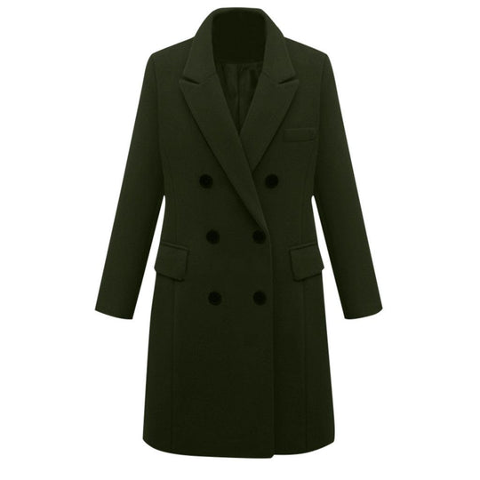 Damen eleganter doppelt-geknöpfter Wollmantel mit Taschen EB