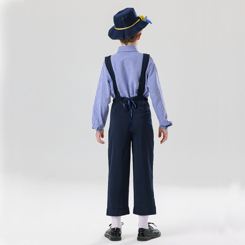 Herren nan bestickte Kindertracht Latzhose mit verstellbaren Hosenträgern und Kontrastnähten EB