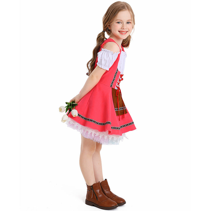 Damen nan traditionelles Kinderdirndl mit Schnürmieder, Spitzenunterrock und dekorativer Schürze EB