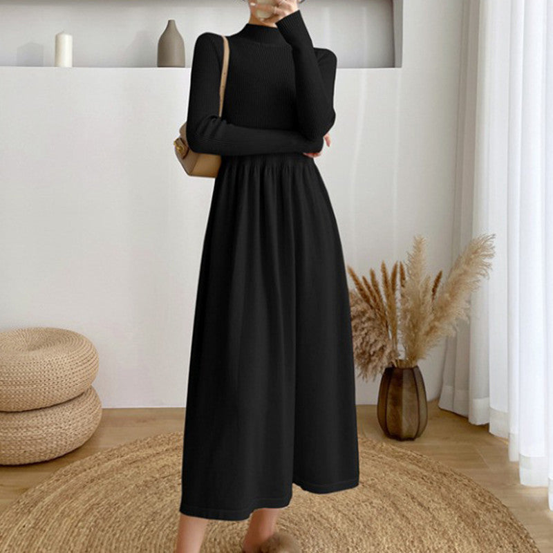Damen Maxi-Kleid mit langem Arm und elastischem Saum EB