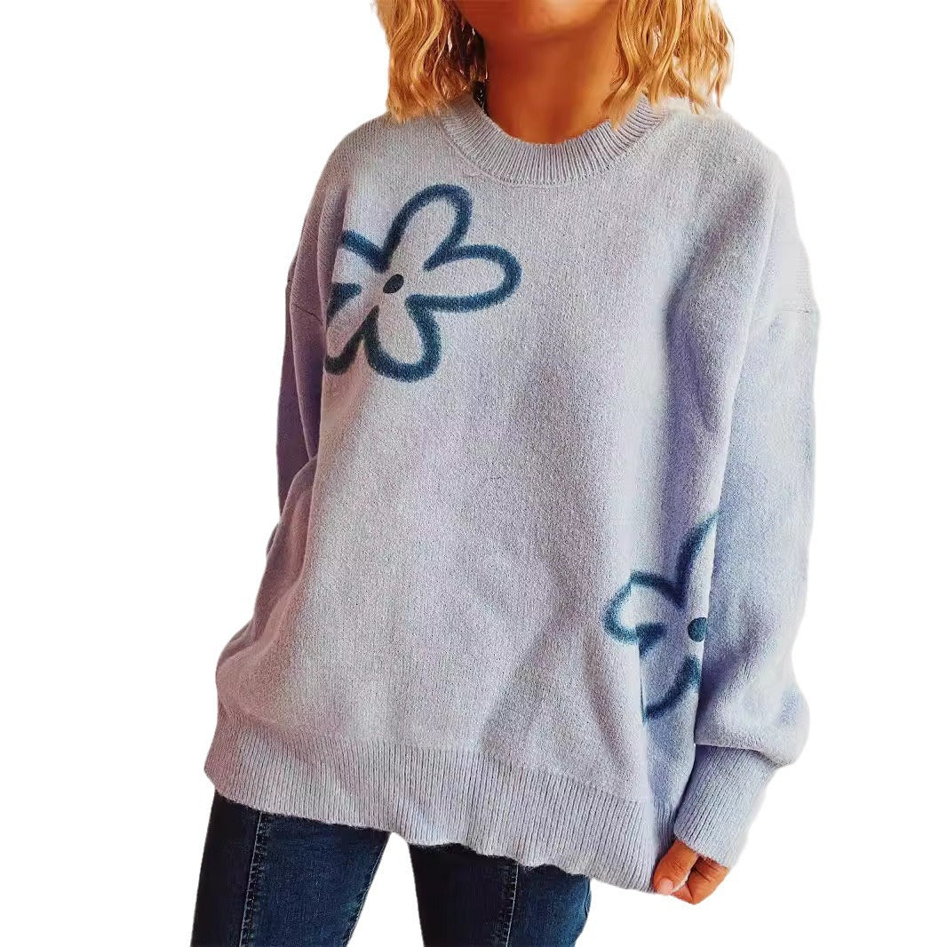 Damen Strickpullover mit floralen Akzenten und lässigem Schnitt EB