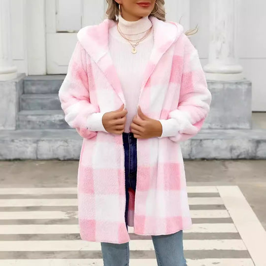 Damen Kuschelige Wolljacke mit Karomuster EB