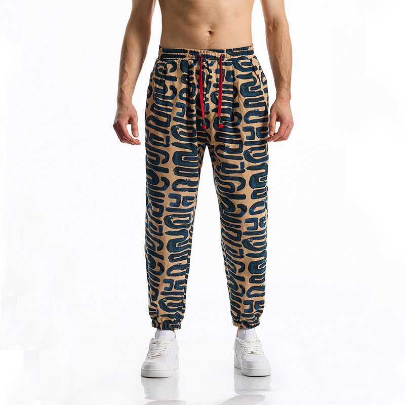 Herren lockere Freizeithose mit buntem Muster und elastischem Bund EB