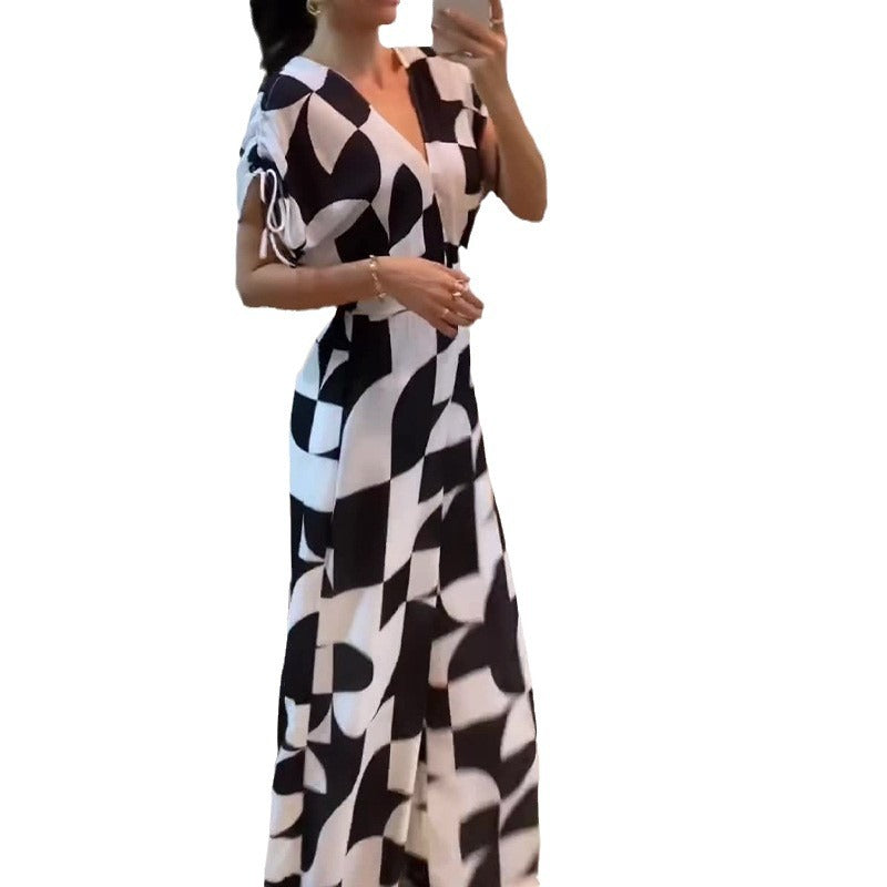Damen Langes Maxikleid mit grafischem Muster und Raffung EB