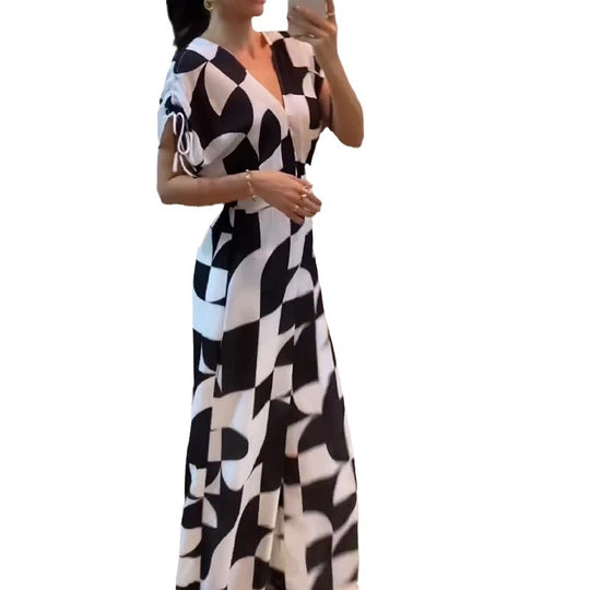 Damen Langes Maxikleid mit grafischem Muster und Raffung EB