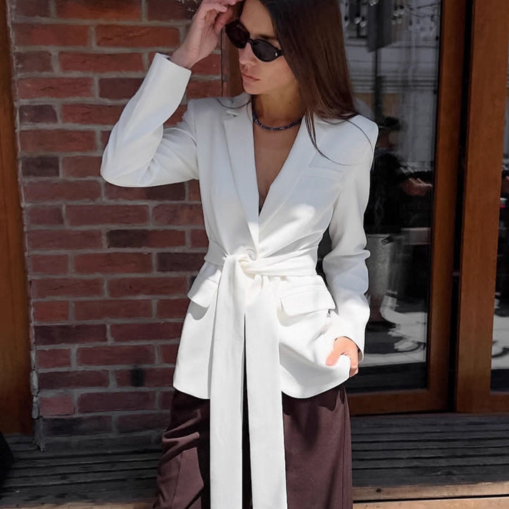 Damen Eleganter Taillierter Blazer mit Knotenverschluss EB