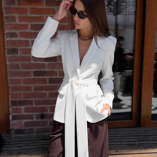 Damen Eleganter Taillierter Blazer mit Knotenverschluss EB