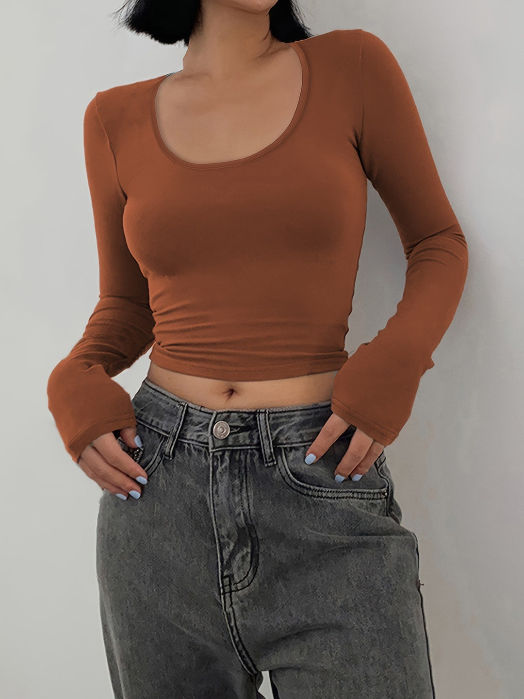 Damen Figurbetontes Langarmshirt mit weiten Ärmeln EB