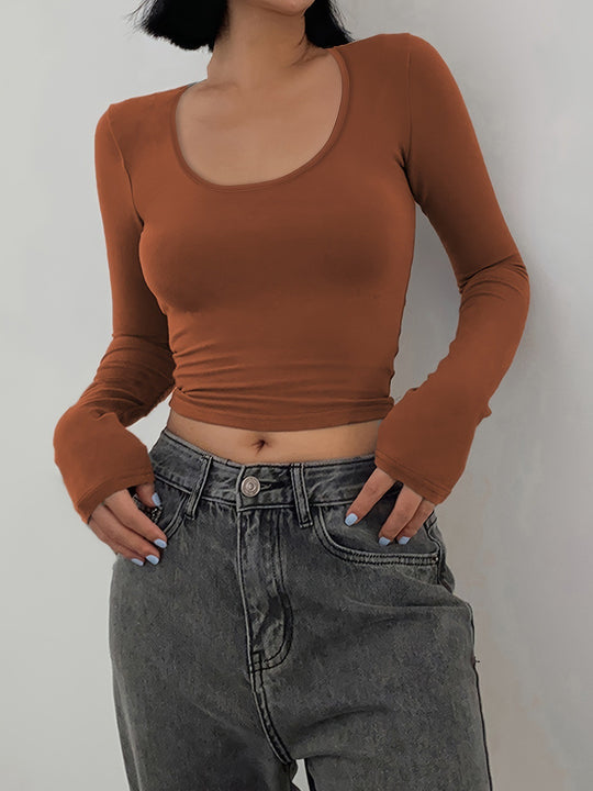 Damen Figurbetontes Langarmshirt mit weiten Ärmeln EB