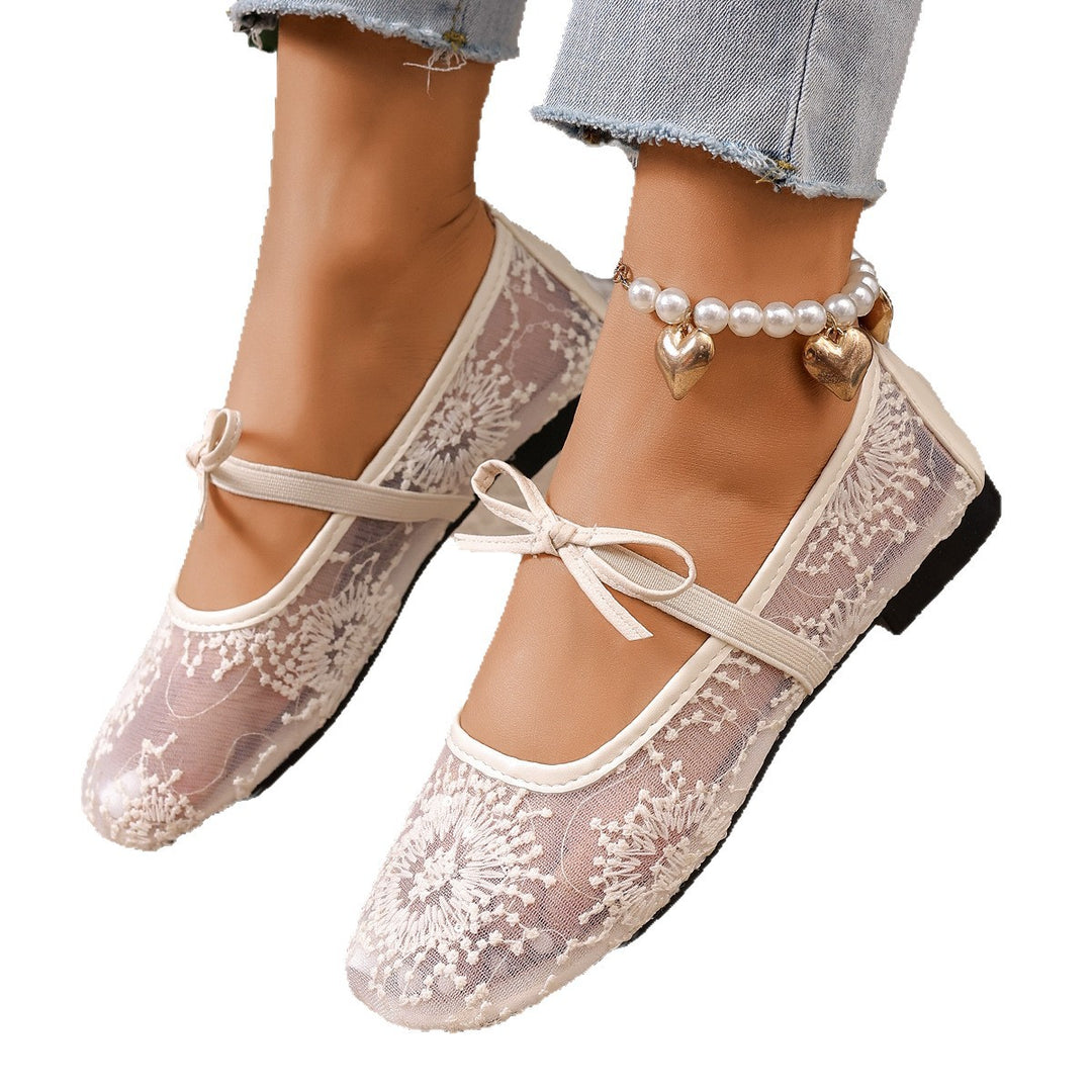 Damen Ballerinas mit filigranem Spitzen-Design und modischem Schleifenakzent EB