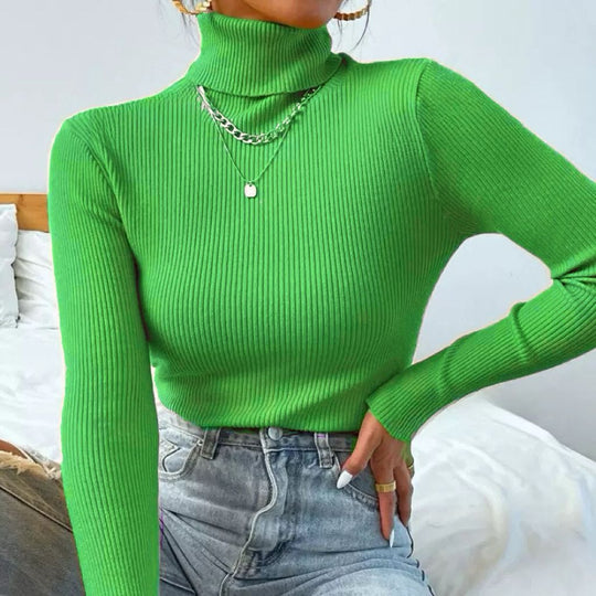 Damen Eleganter Rollkragenpullover mit feiner Rippstruktur EB