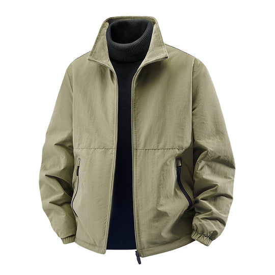 Men's  minimalist stand-collar travel jacket with sealed zip pockets and elastic cuffs EB