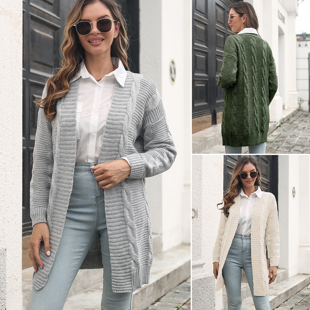 Damen Strickjacke mit strukturiertem Zopfmuster und lässigem Schnitt EB