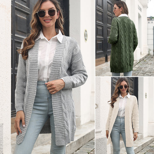Damen Strickjacke mit strukturiertem Zopfmuster und lässigem Schnitt EB