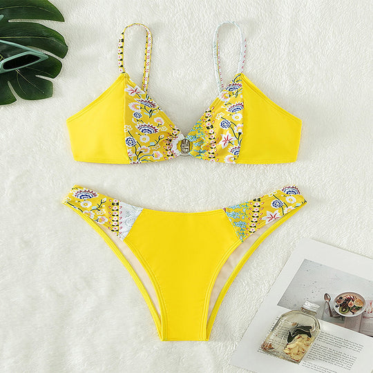 Damen Bikini-Set mit floralem Design und elegantem Knotenelement EB