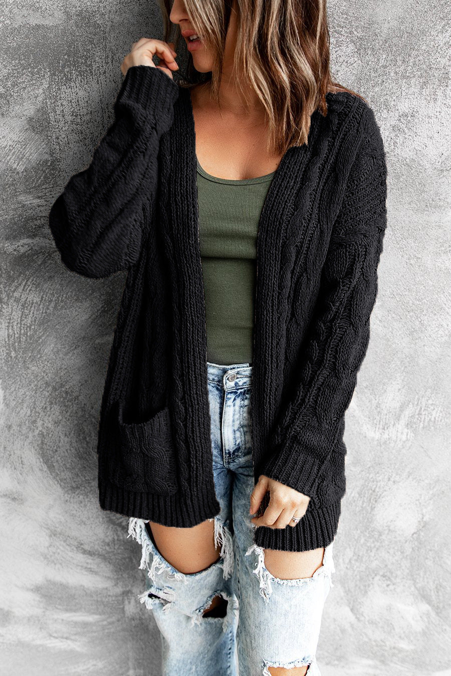 Damen Strickjacke mit voluminösen Ärmeln und tiefen Taschen EB