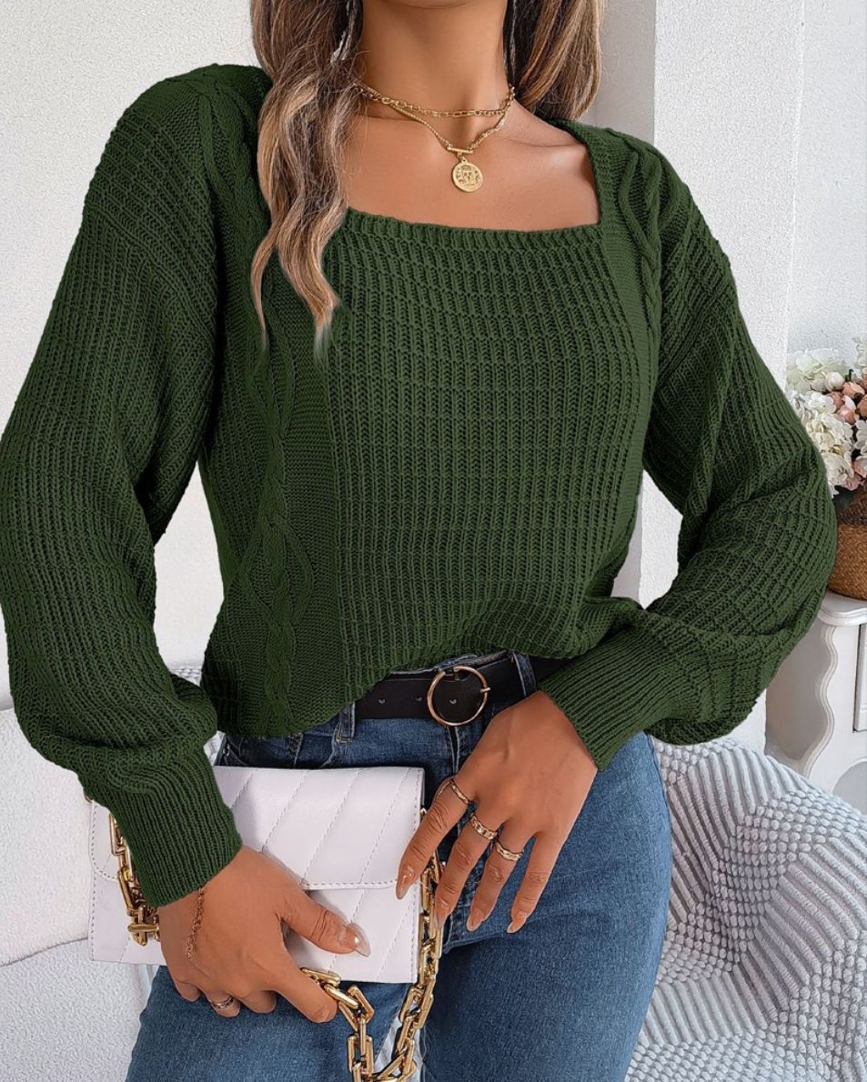 Damen lässiger Strickpullover mit strukturierter Oberfläche und romantischem Zopfdesign EB