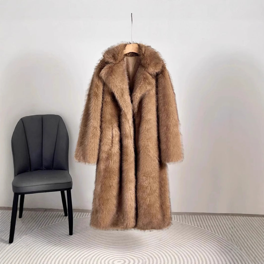Damen Luxus Kunstfell Mantel EB