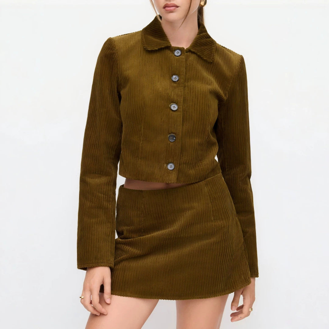 Damen Plissierte Kurzjacke mit Hemdkragen und umgeschlagenen Manschetten EB