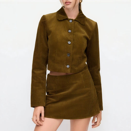 Damen Plissierte Kurzjacke mit Hemdkragen und umgeschlagenen Manschetten EB