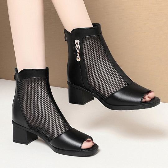 Damen Offene Stiefeletten mit Netzdesign und elegantem Schmuckdetail EB