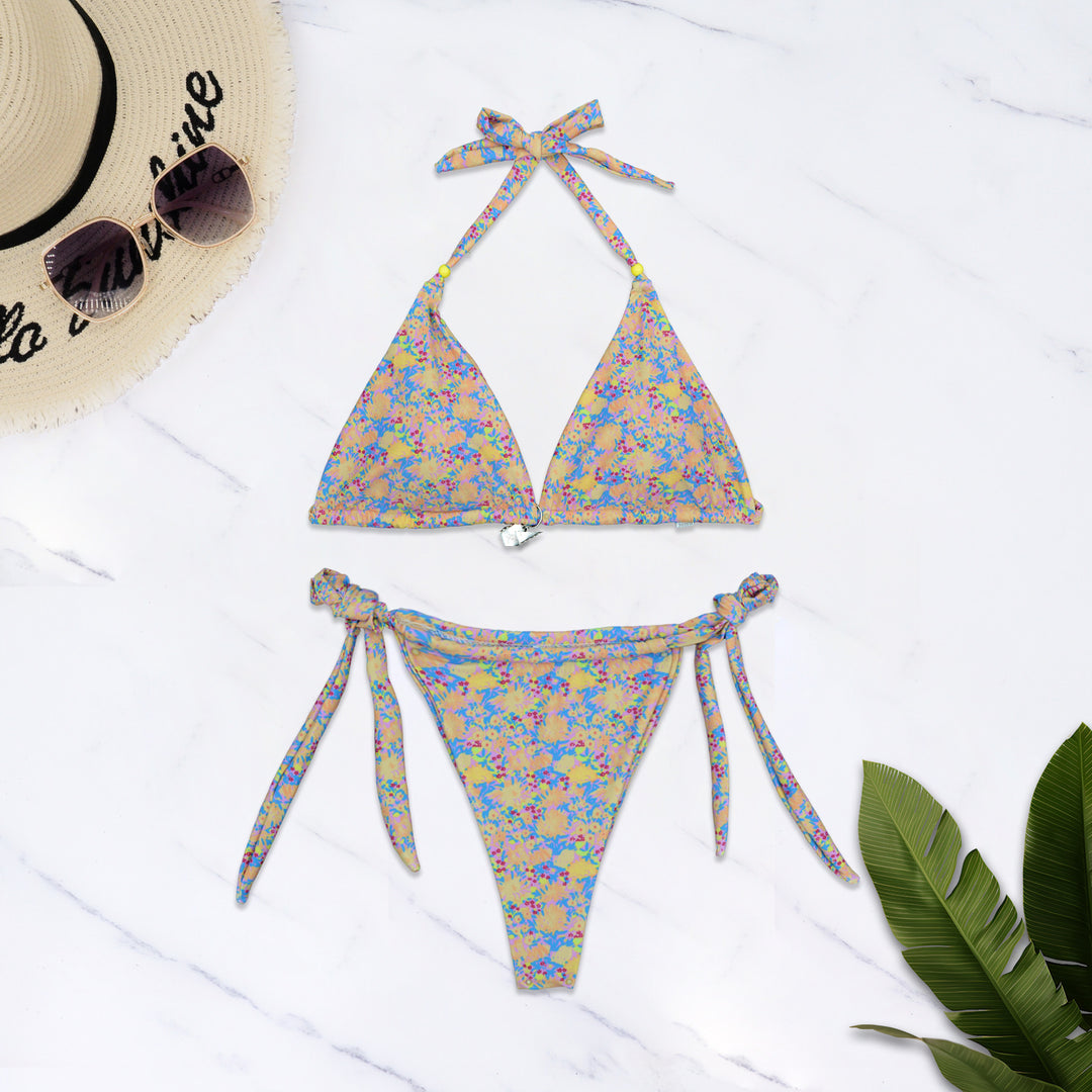 Damen Triangel-Bikini mit buntem Blumenmuster und verstellbaren Trägern EB