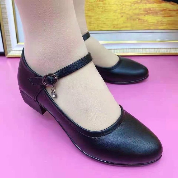 Damen elegante Ballerinas mit modischem Riemen und bequemem Blockabsatz EB