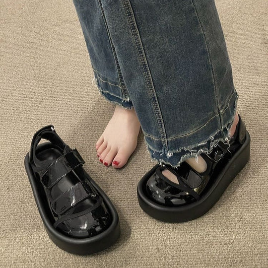 Damen bequeme Plateau-Sandalen mit verstellbaren Klettverschlüssen und rutschfester Sohle EB
