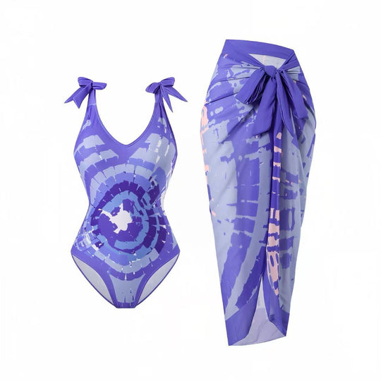 Damen Badeanzug mit floralem Design und transparentem Wickelrock EB
