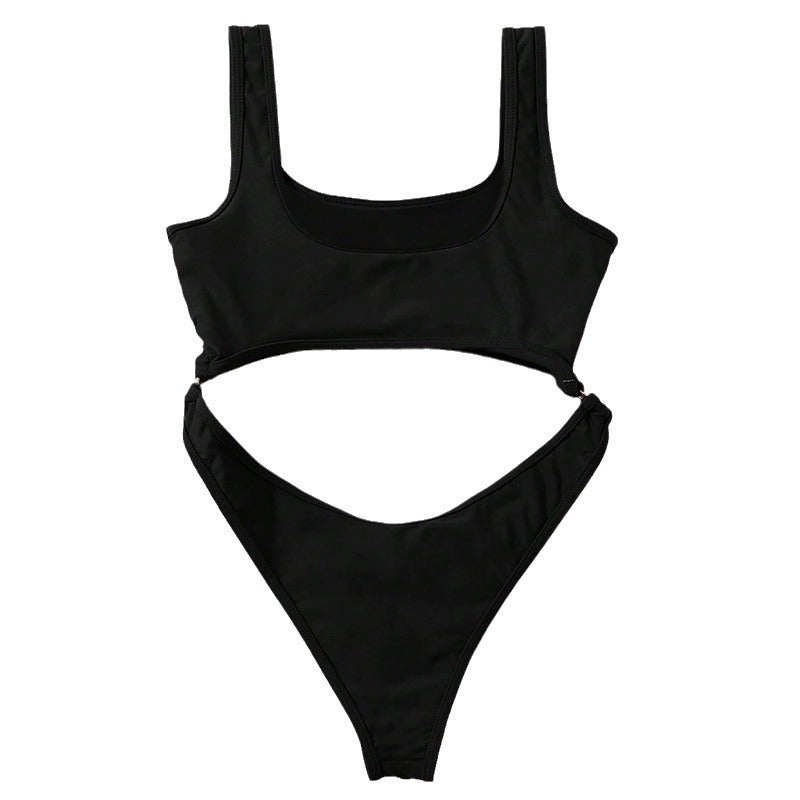 Damen Einteiler Badeanzug mit tiefem V-Ausschnitt und seitlichen Cut-Outs EB