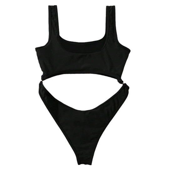 Damen Einteiler Badeanzug mit tiefem V-Ausschnitt und seitlichen Cut-Outs EB