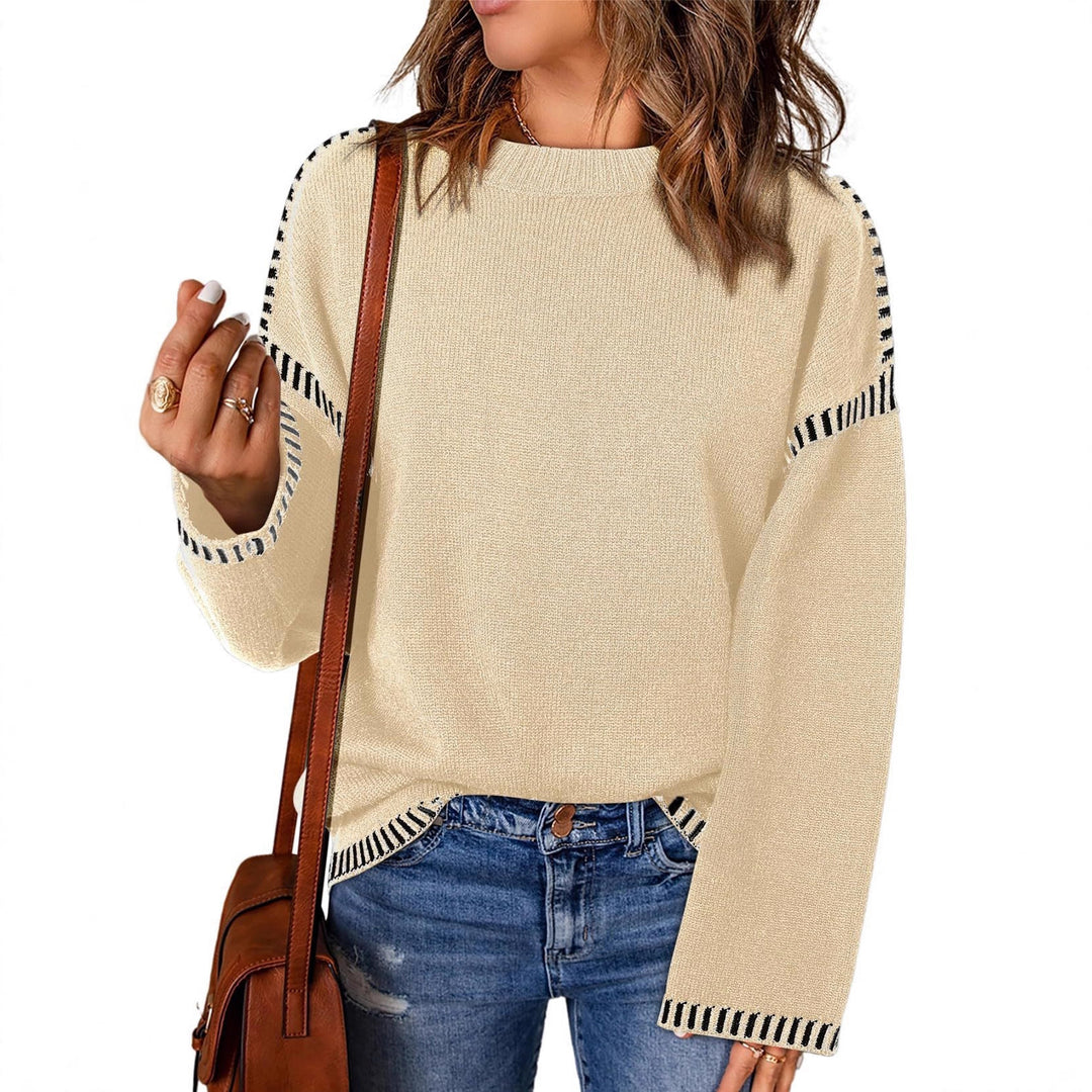 Damen modischer Pullover mit kontrastierenden Ärmelabschlüssen und legerem Schnitt EB