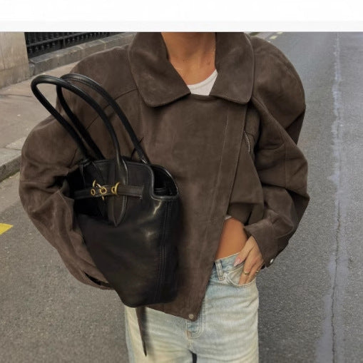 Damen modische Jacke mit weitem Schnitt aus Wildleder EB