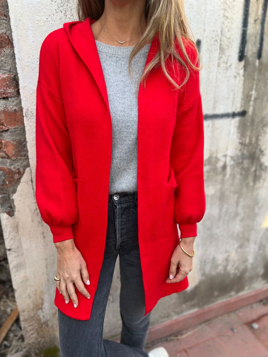 Damen Langärmlige Strickjacke mit Kapuze EB