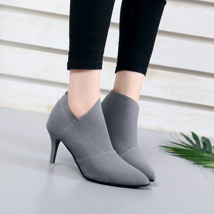 Damen elegante Ankle-Boots mit spitzem Zehenbereich und modischem Stretch-Obermaterial EB