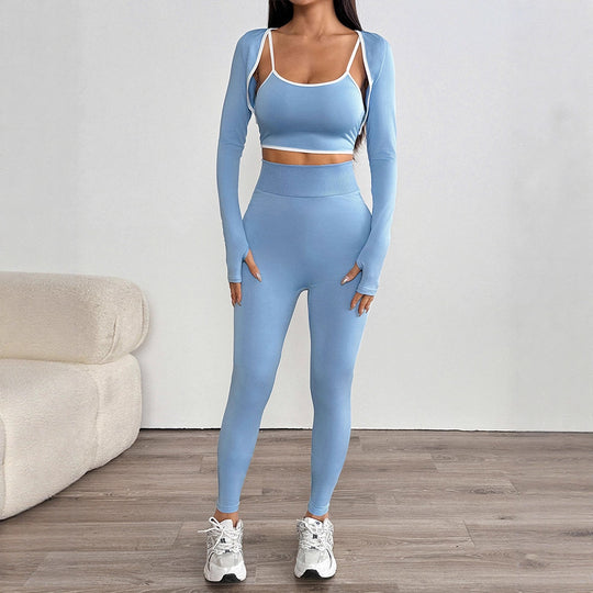 Damen Sportliches Set mit langärmligem Crop-Top und enganliegender Leggings EB