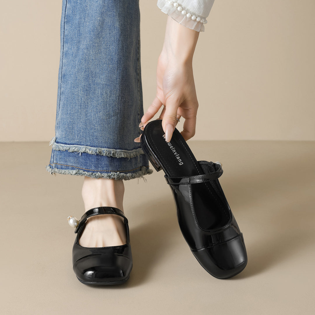 Damen elegante Mules mit modischem Riemen und ansprechendem Farbkontrast EB