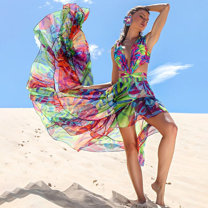 Damen Einteiler Badeanzug mit floralem Cut-Out Design EB