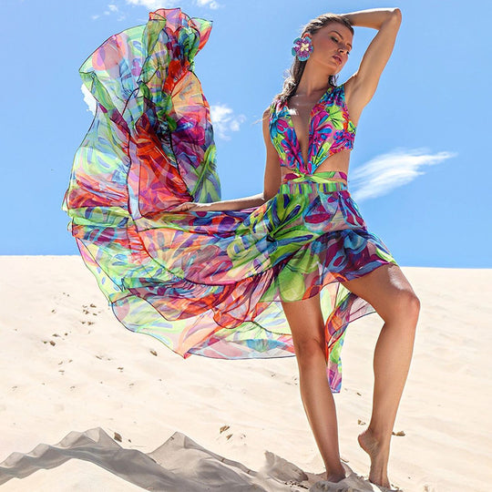 Damen Einteiler Badeanzug mit raffinierten Cut-Out-Details und floralem Design EB