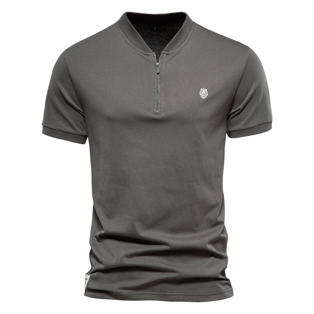 Herren Kurzarm Henley-T-Shirt mit modernem Reißverschluss und hochwertiger Baumwollmischung EB