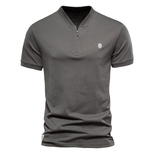 Herren Kurzarm Henley-T-Shirt mit modernem Reißverschluss und hochwertiger Baumwollmischung EB