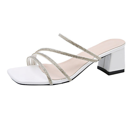 Damen elegante Sandalen mit funkelndem Riemen und Blockabsatz EB