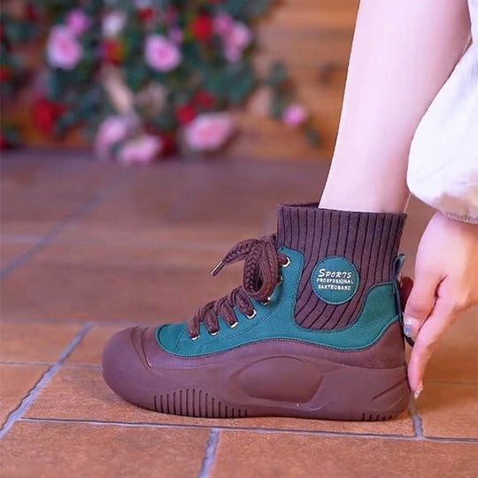 Damen sportliche High-Top Sneakers mit flexiblem Strick-Obermaterial und rutschfester Sohle EB