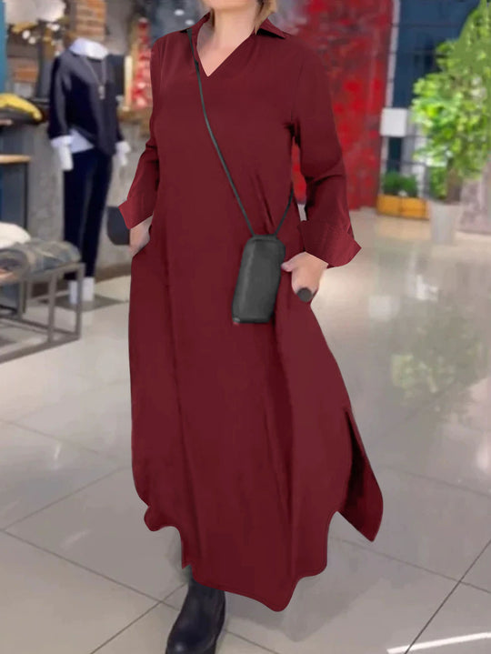 Damen lässiges Hemdkleid mit innovativem seitlichem Schlitz EB