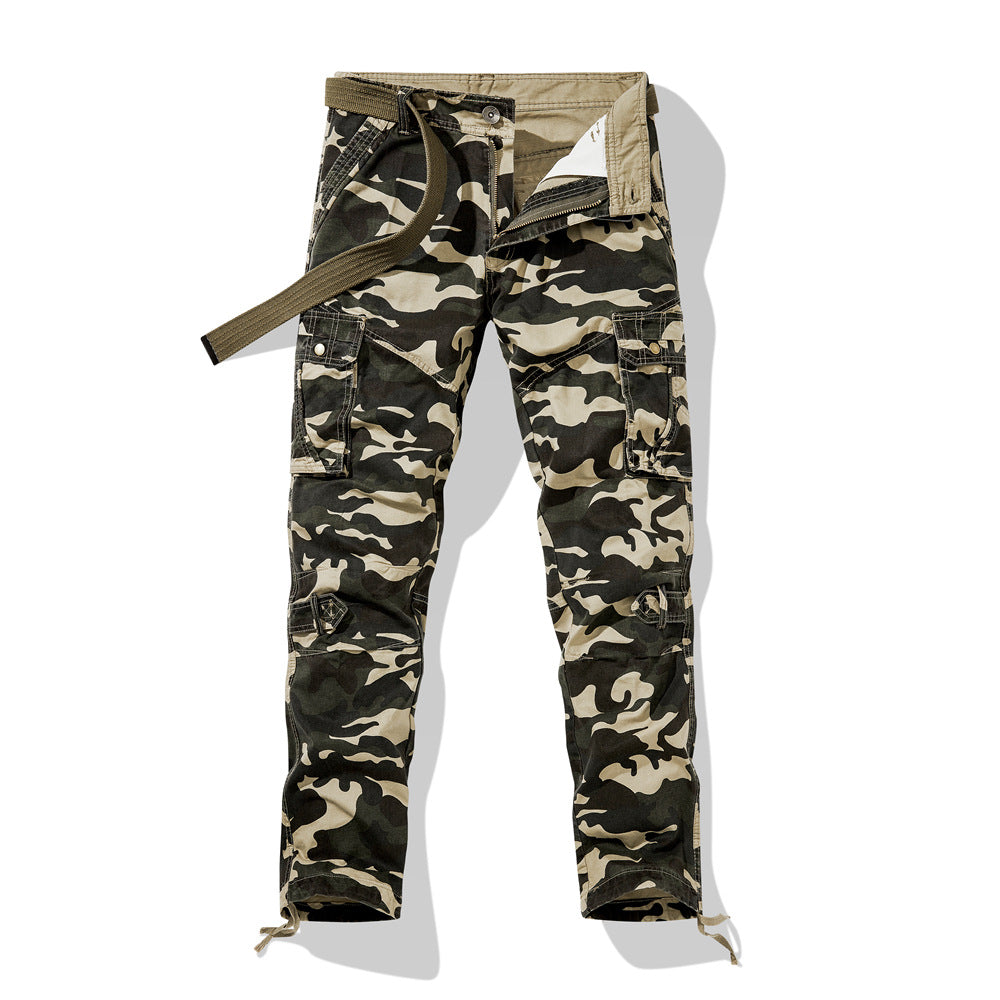 Herren Cargohose im Slim-Fit mit verstärkten Knien Multifachtaschen und Stoffgürtel EB