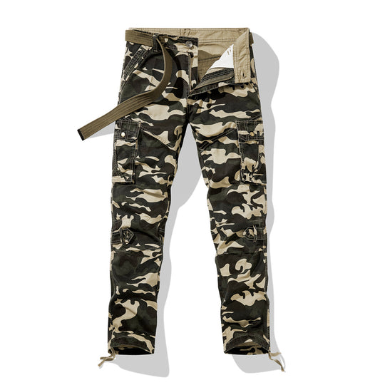 Herren Cargohose im Slim-Fit mit verstärkten Knien Multifachtaschen und Stoffgürtel EB